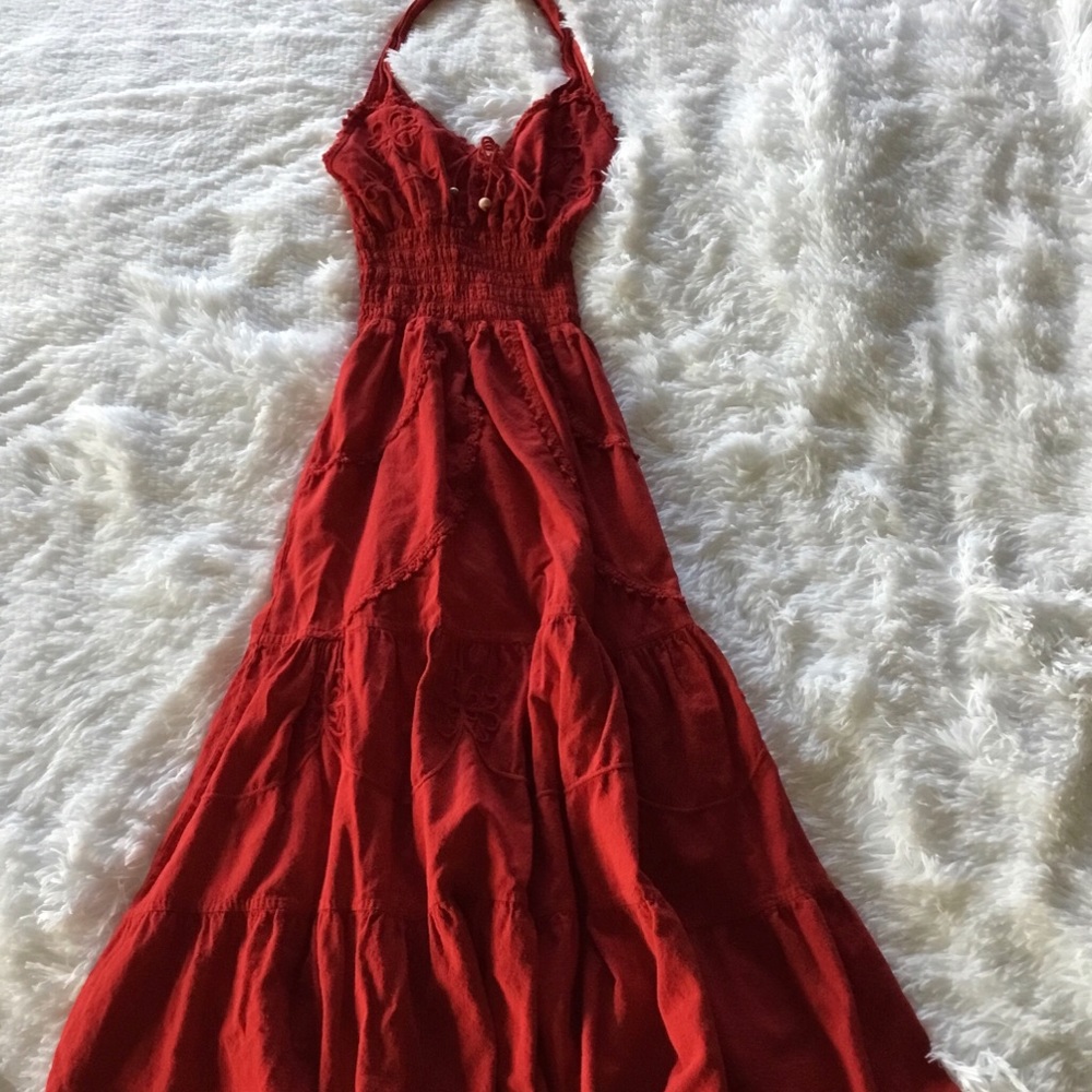 RED LINEN MAXI DRESS